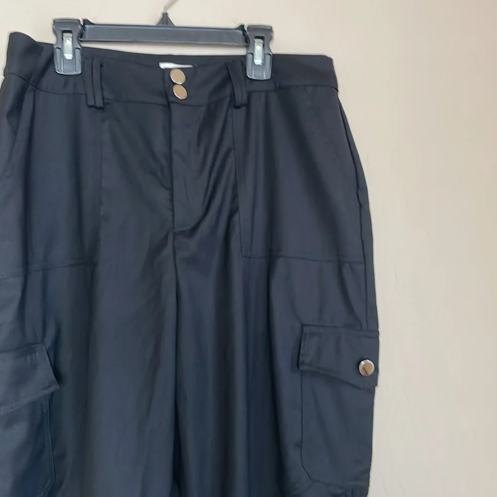 Revolve Superdown Black Wide Leg Cargo Pants Tie Hem Slouchy Baggy Oversized Med - Picture 3 of 10